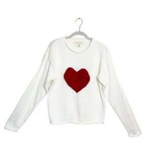 Hypothesis Women's Rollneck Heart Sweater in White / Red - Sz M